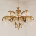 Brass Palm Leaf Crystal Chandelier - Image 16