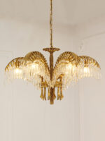 Brass Palm Leaf Crystal Chandelier - Image 19