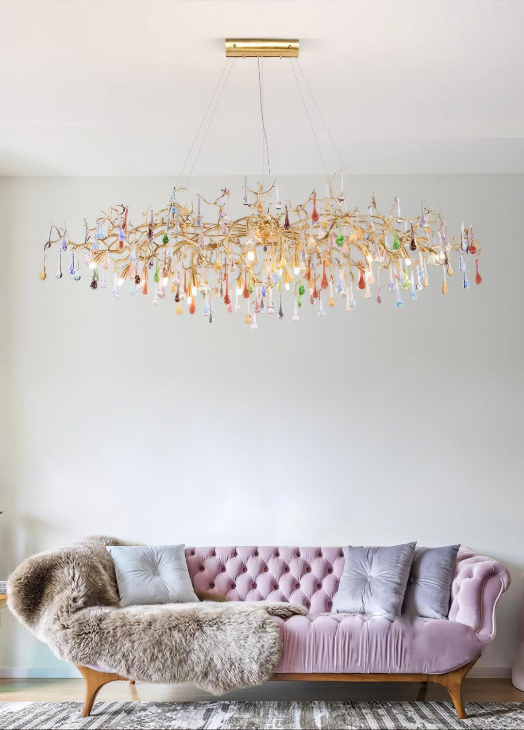 Colorful Raindrop Brass Branch Chandelier - Image 2