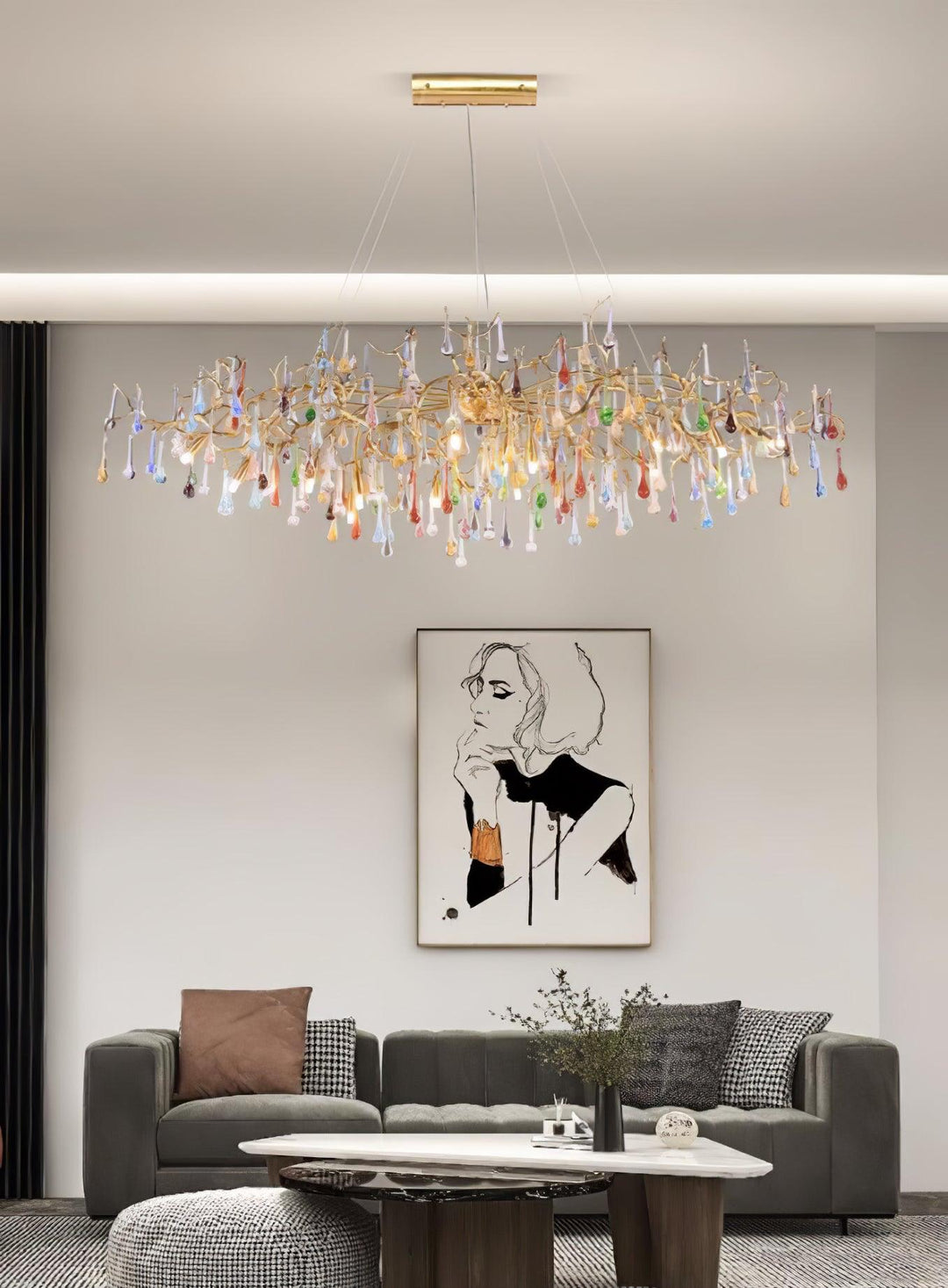 Colorful Raindrop Brass Branch Chandelier - Image 4