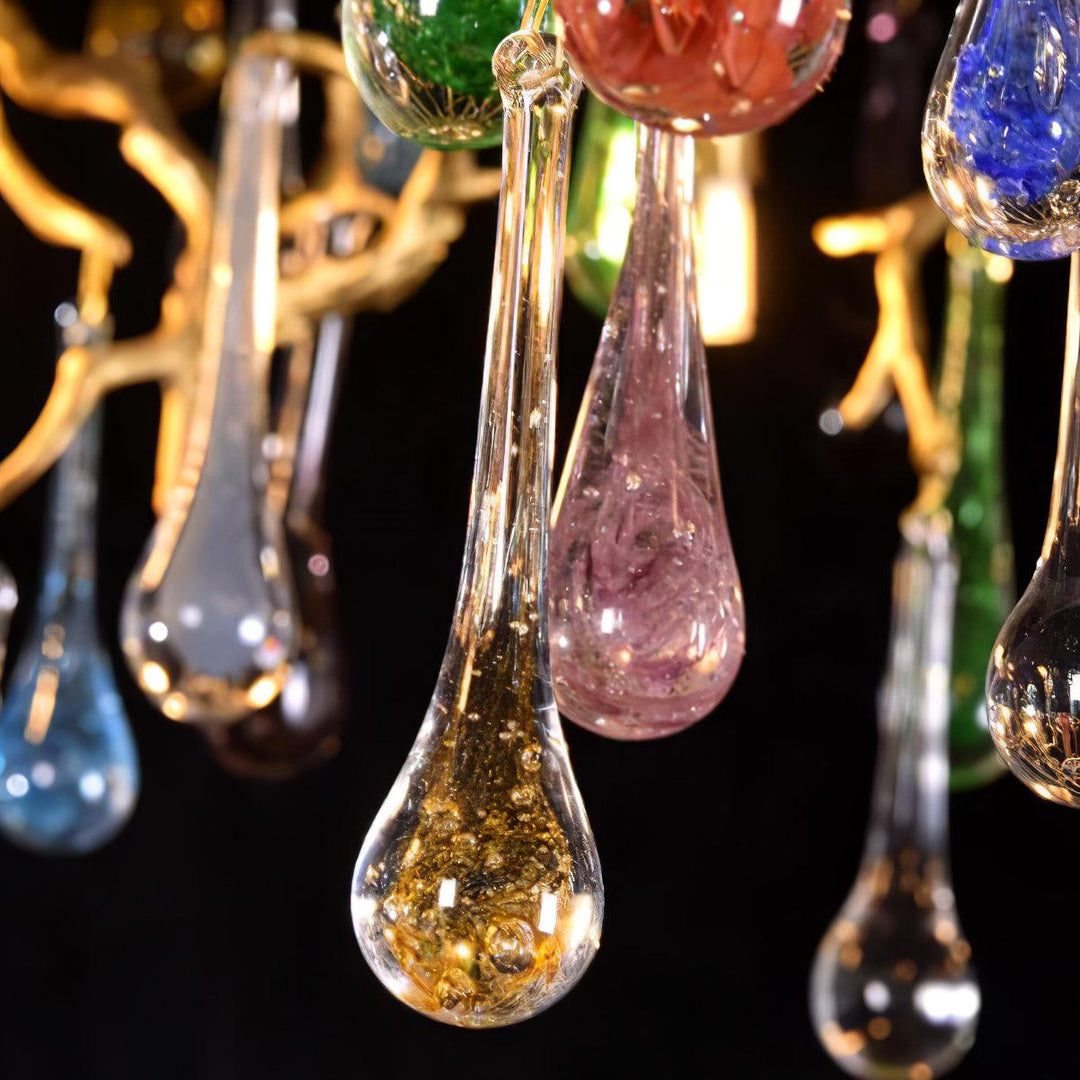 Colorful Raindrop Brass Branch Chandelier - Image 14