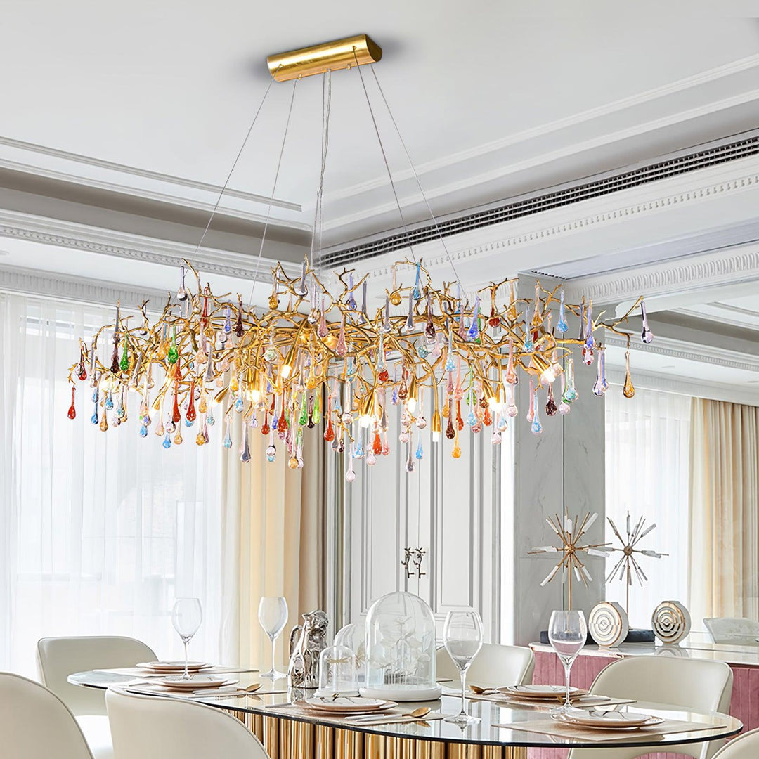 Colorful Raindrop Brass Branch Chandelier - Image 7