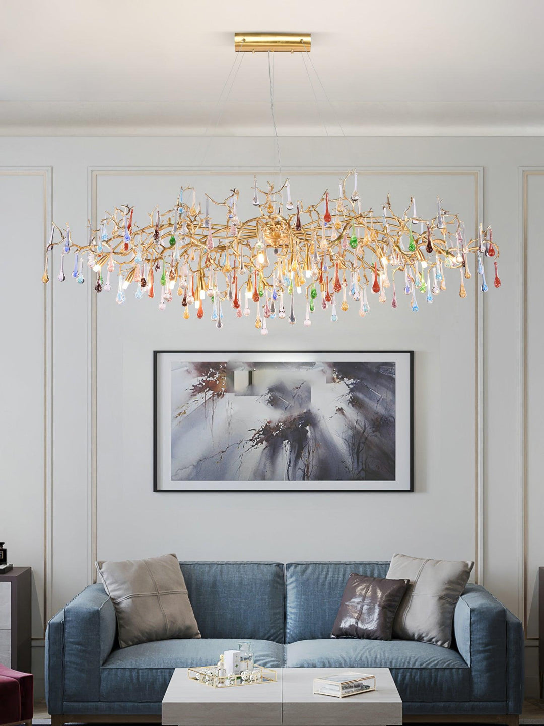 Colorful Raindrop Brass Branch Chandelier - Image 5