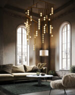 Brass Glass Drop Chandelier - Image 6