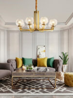 Ribbed Glass Brass Chandelier - Image 8