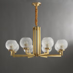 Ribbed Glass Brass Chandelier - Image 11