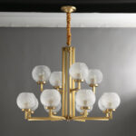 Ribbed Glass Brass Chandelier - Image 12