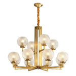 Ribbed Glass Brass Chandelier - Image 16