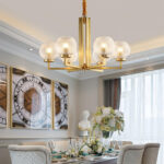 Ribbed Glass Brass Chandelier - Image 3