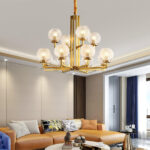 Ribbed Glass Brass Chandelier - Image 2