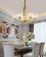Ribbed Glass Brass Chandelier - Image 7