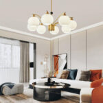 Ribbed Glass Gold Chandelier - Image 3