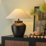 Rustic Black Ceramic Table Lamp - Image 2
