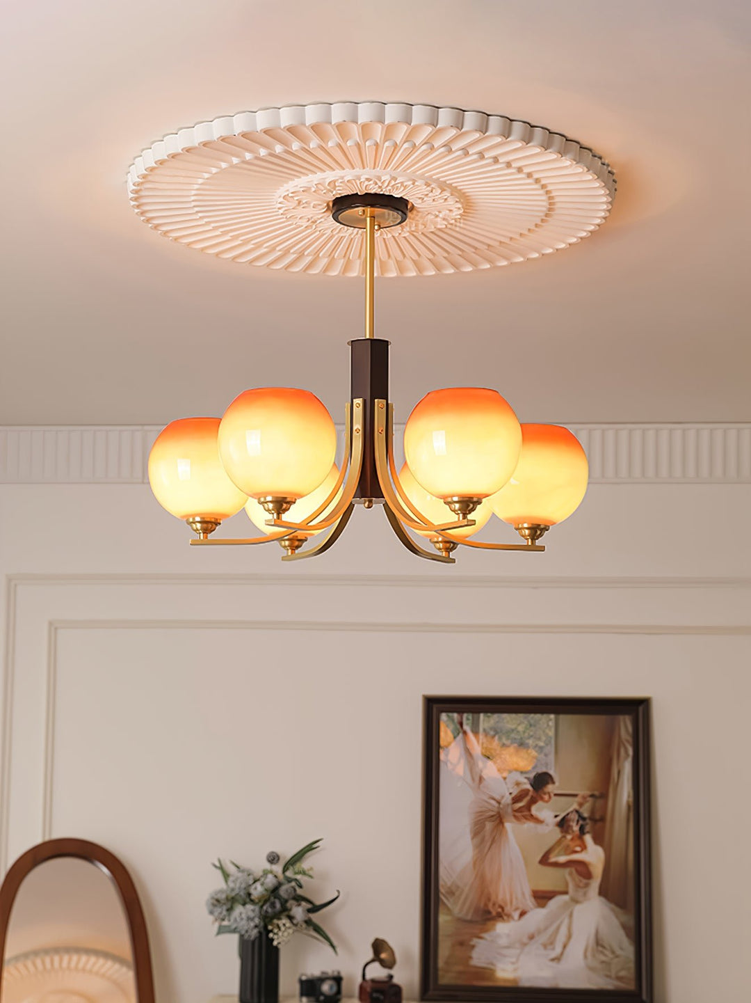 Vintage Caramel Globe Chandelier - Image 4