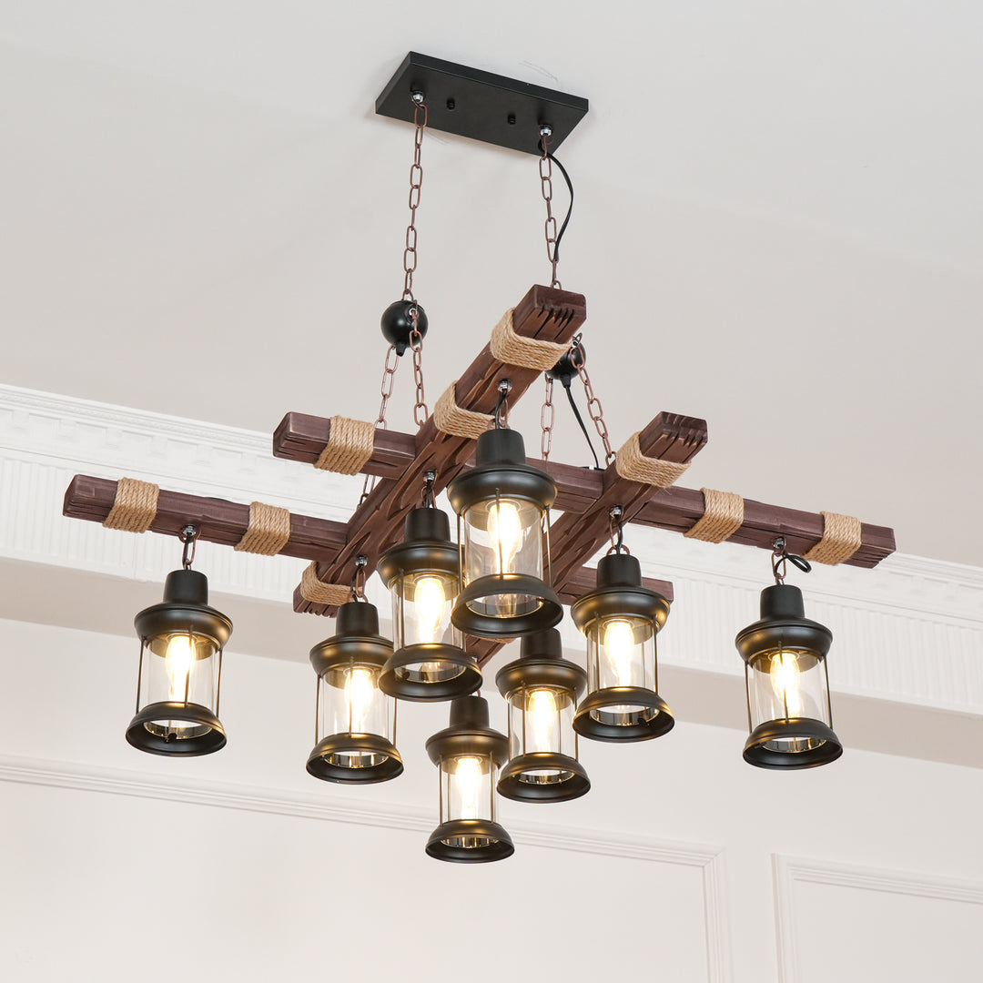 Vintage Wood Glass Chandeliers - Image 3
