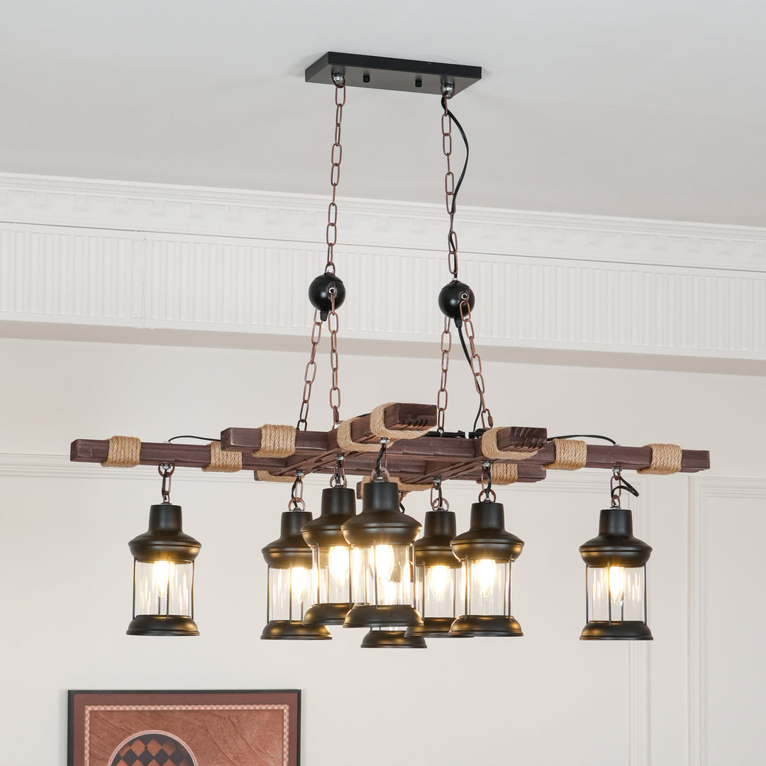 Vintage Wood Glass Chandeliers - Image 4