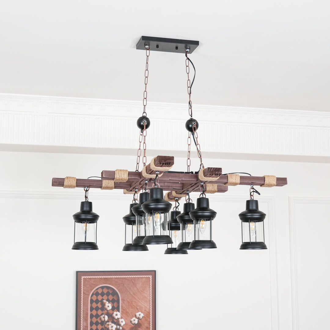 Vintage Wood Glass Chandeliers - Image 10