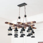 Vintage Wood Glass Chandeliers - Image 11
