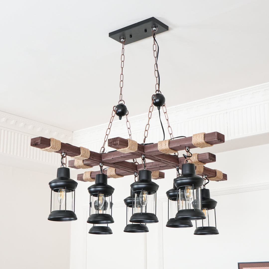 Vintage Wood Glass Chandeliers - Image 11