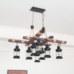 Vintage Wood Glass Chandeliers - Image 9