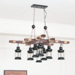 Vintage Wood Glass Chandeliers - Image 8