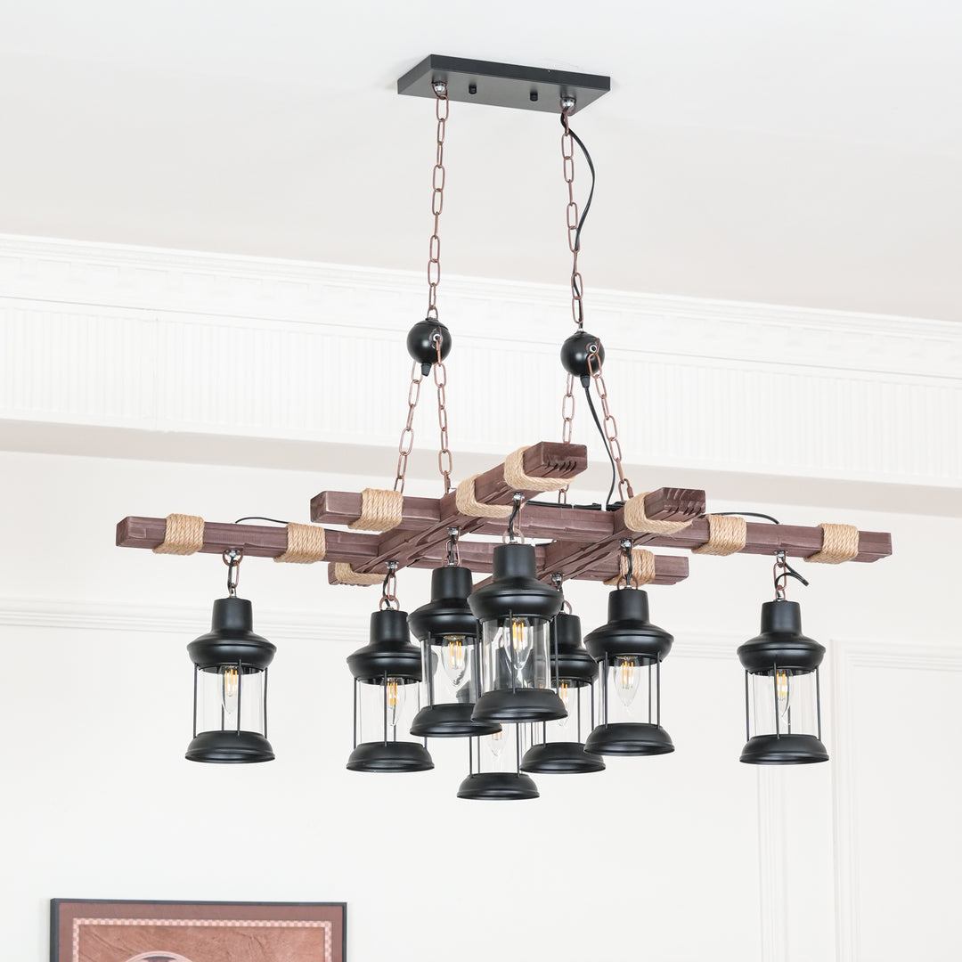 Vintage Wood Glass Chandeliers - Image 8
