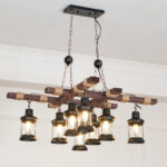 Vintage Wood Glass Chandeliers - Image 6