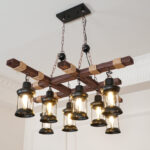 Vintage Wood Glass Chandeliers - Image 7