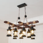 Vintage Wood Glass Chandeliers - Image 5