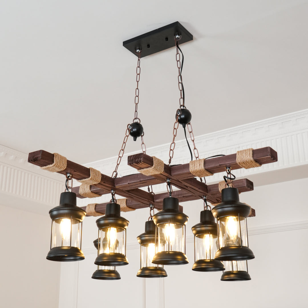 Vintage Wood Glass Chandeliers - Image 5