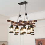 Vintage Wood Glass Chandeliers - Image 2