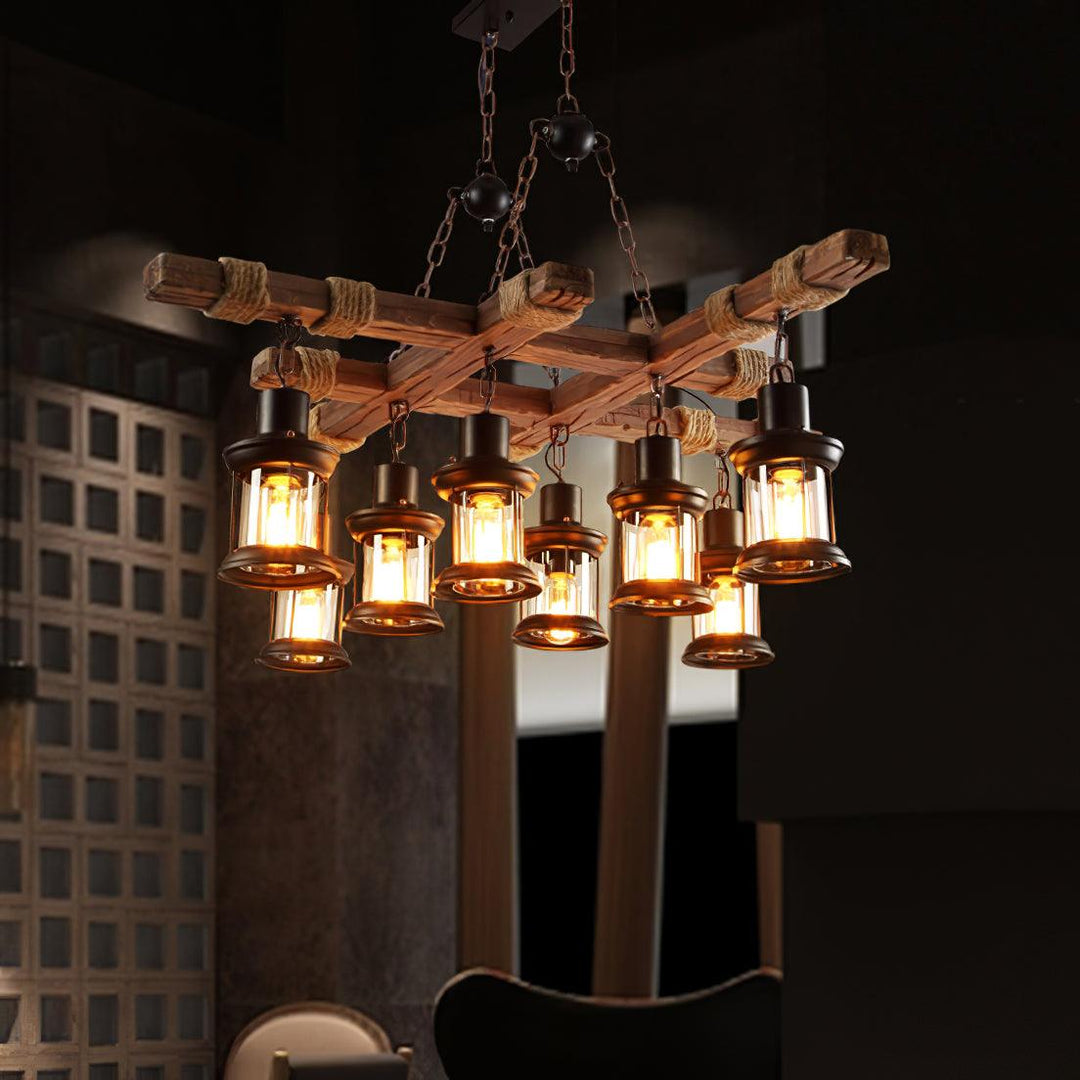 Vintage Wood Glass Chandeliers - Image 13