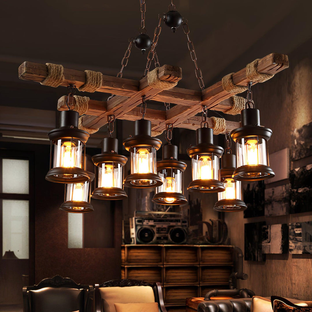 Vintage Wood Glass Chandeliers - Image 19